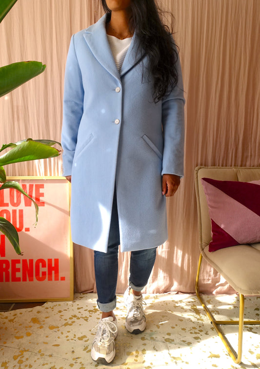 Purdey tailored cashmere wool coat pastel blue