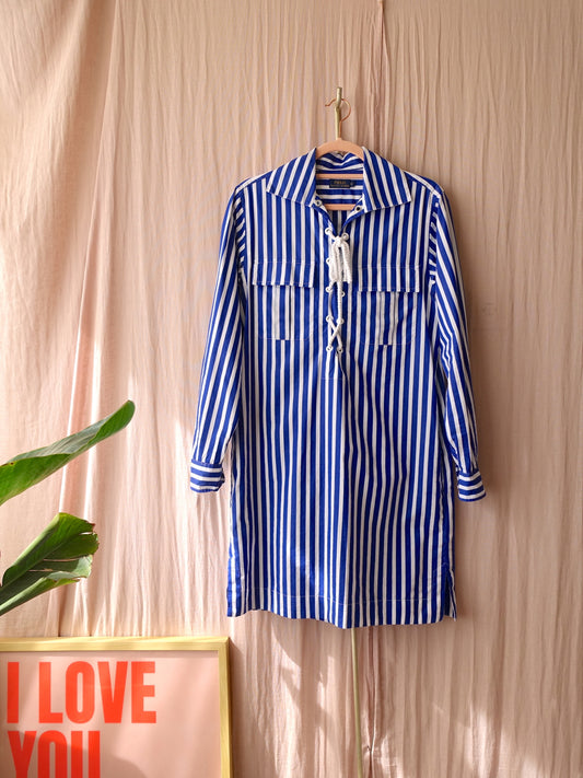 Polo Ralph Lauren striped oxford shirt dress kobalt / wit