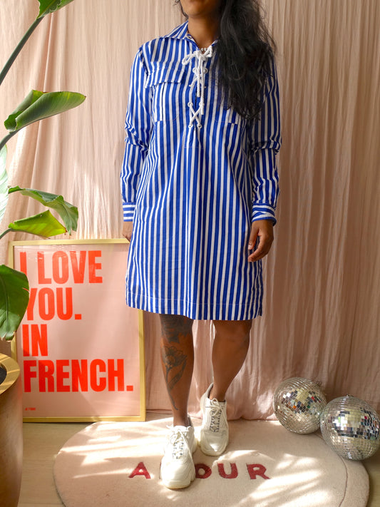 Polo Ralph Lauren striped oxford shirt dress kobalt / wit