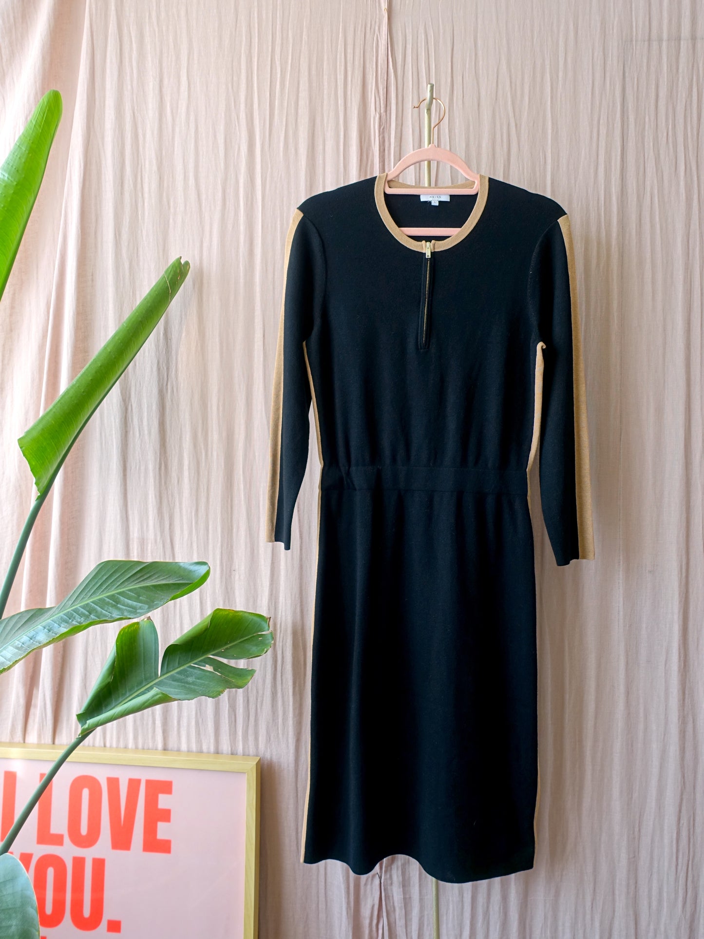 Reiss bodycon knit dress zwart / camel