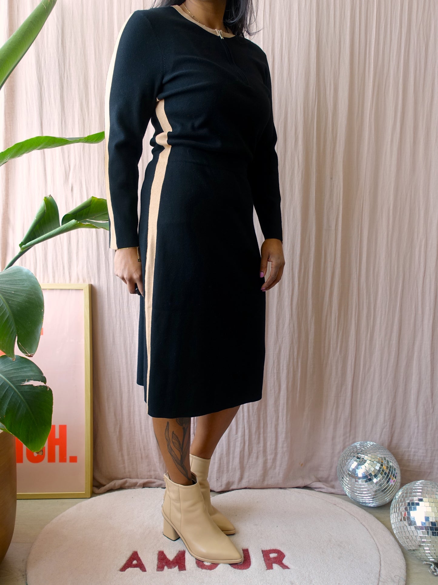 Reiss bodycon knit dress zwart / camel