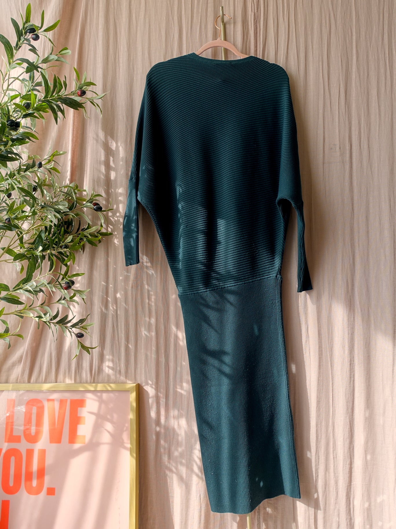 Reiss lara rib one shoulder midi jurk dark forest