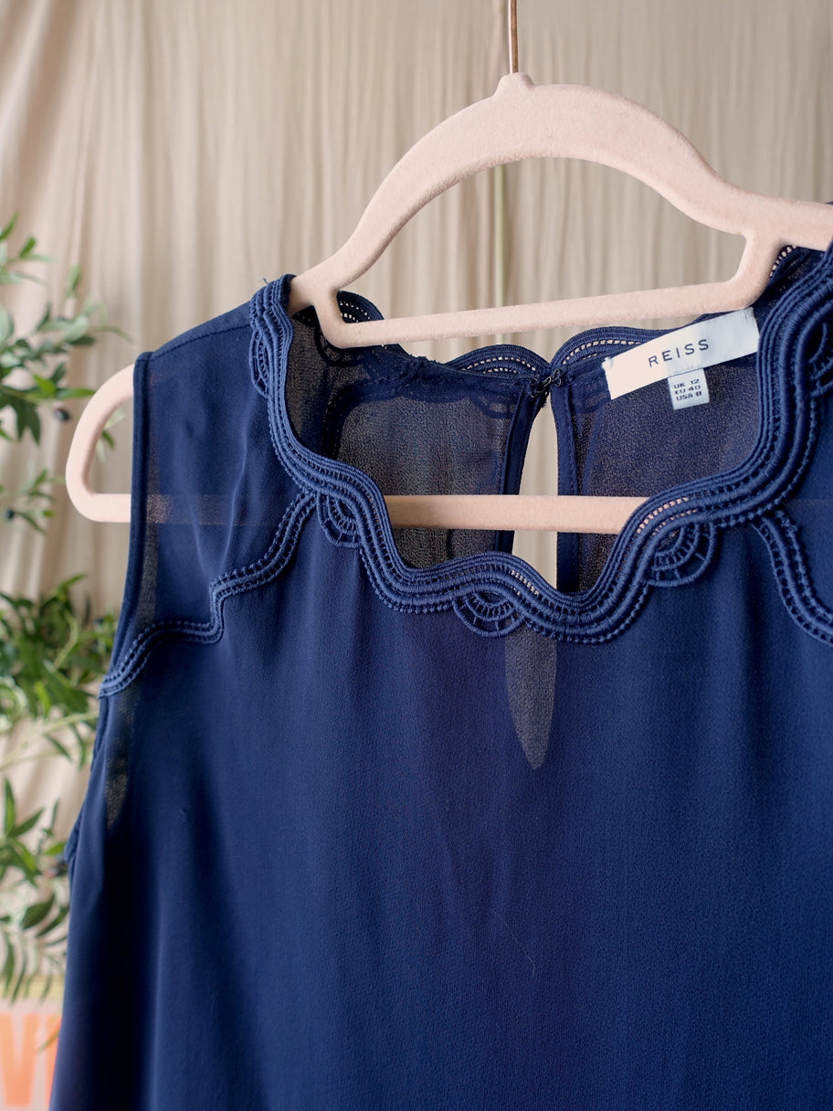 Reiss embroidered viscose top helenia midnight blue