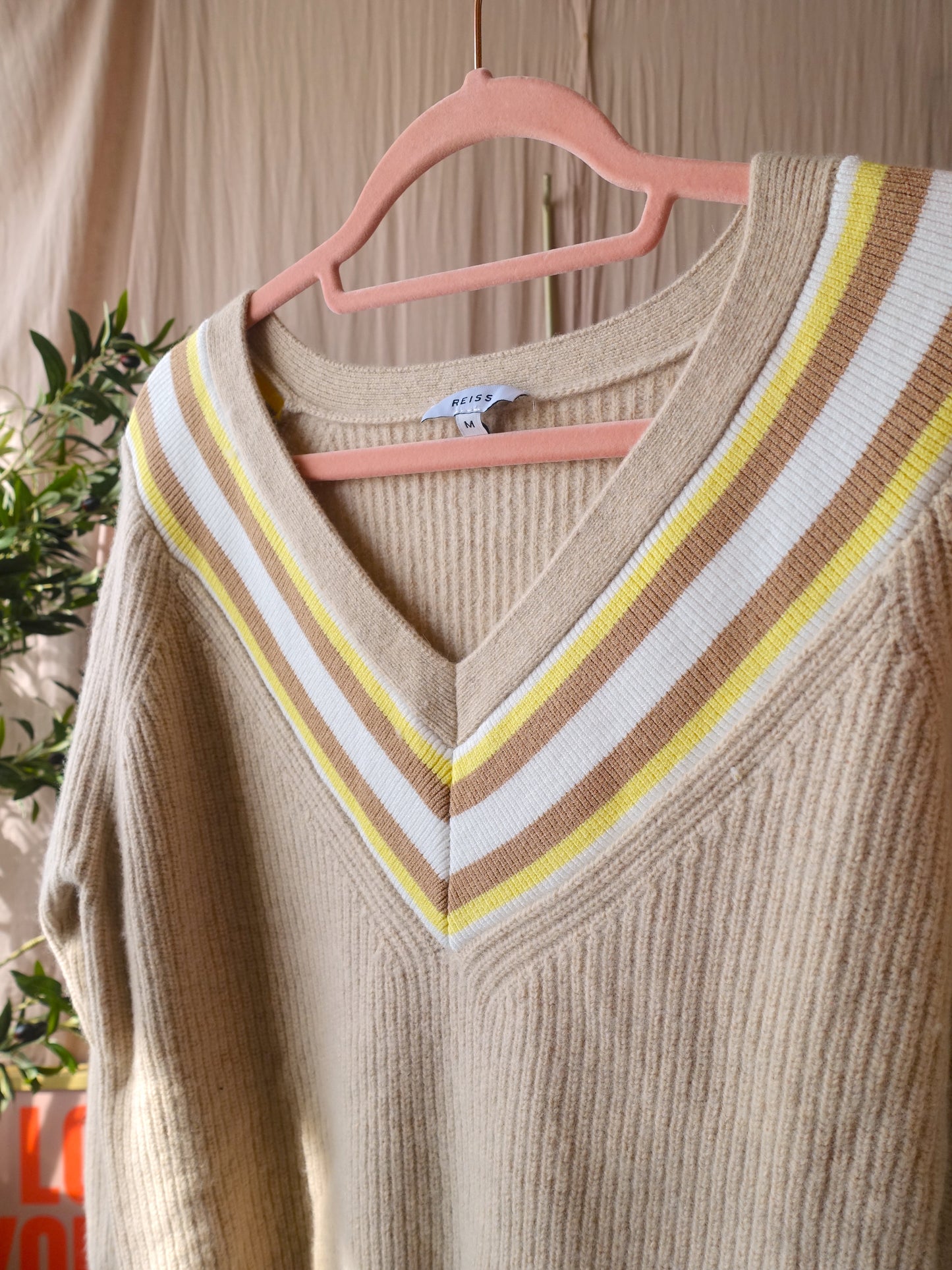 Reiss hadley v-neck knit beige