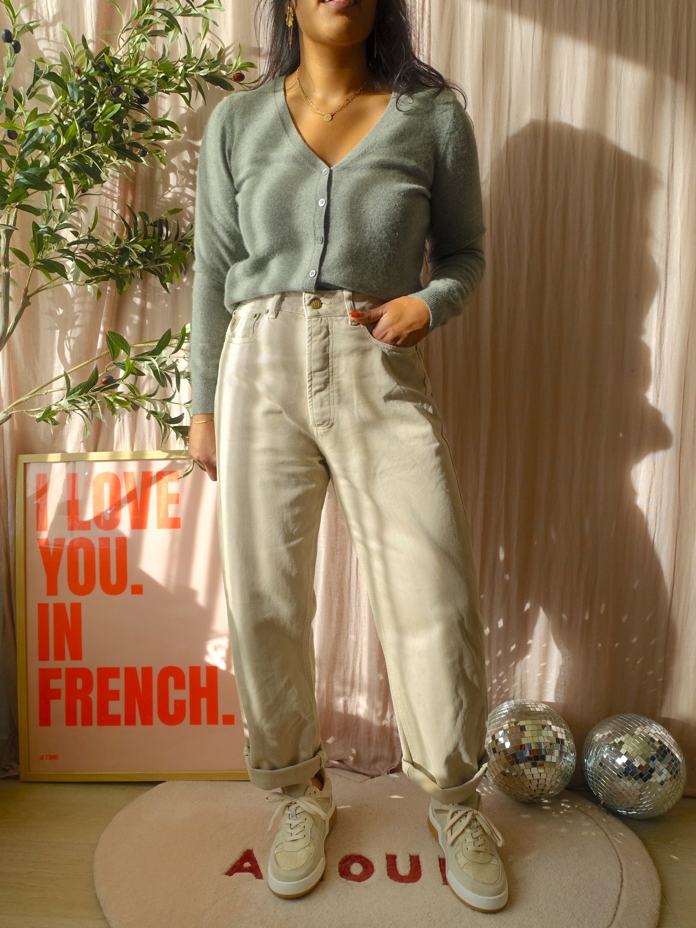 Repeat Cashmere 100% v-neck cardigan jade