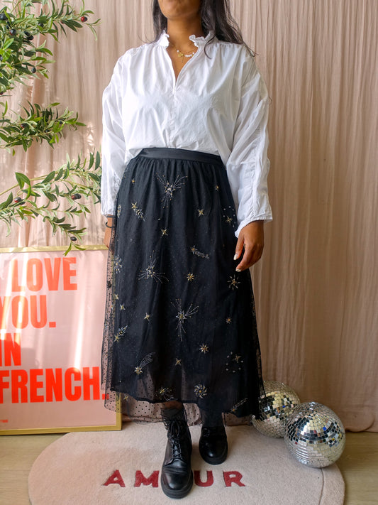 Sissy-Boy royal embellished mesh midi skirt zwart