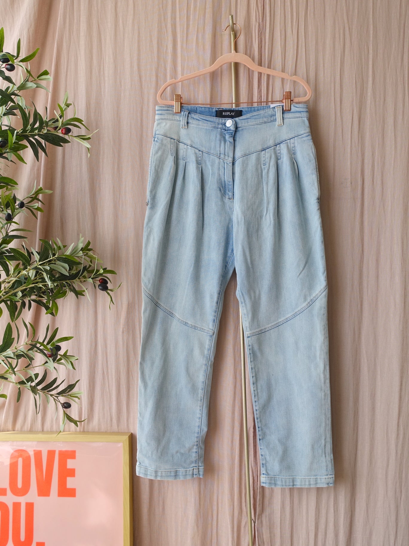 Replay high waist carrot jeans bleached blue
