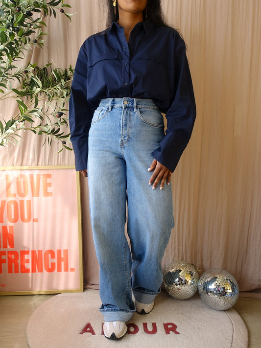 Riani poplin cotton shirt midnight blue