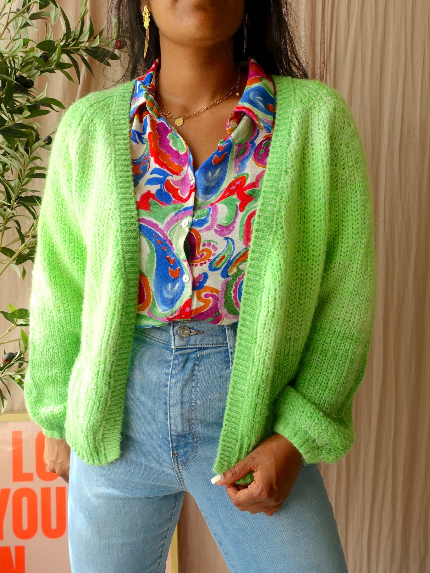 River Woods alpacamix ombre knit cardigan green flash