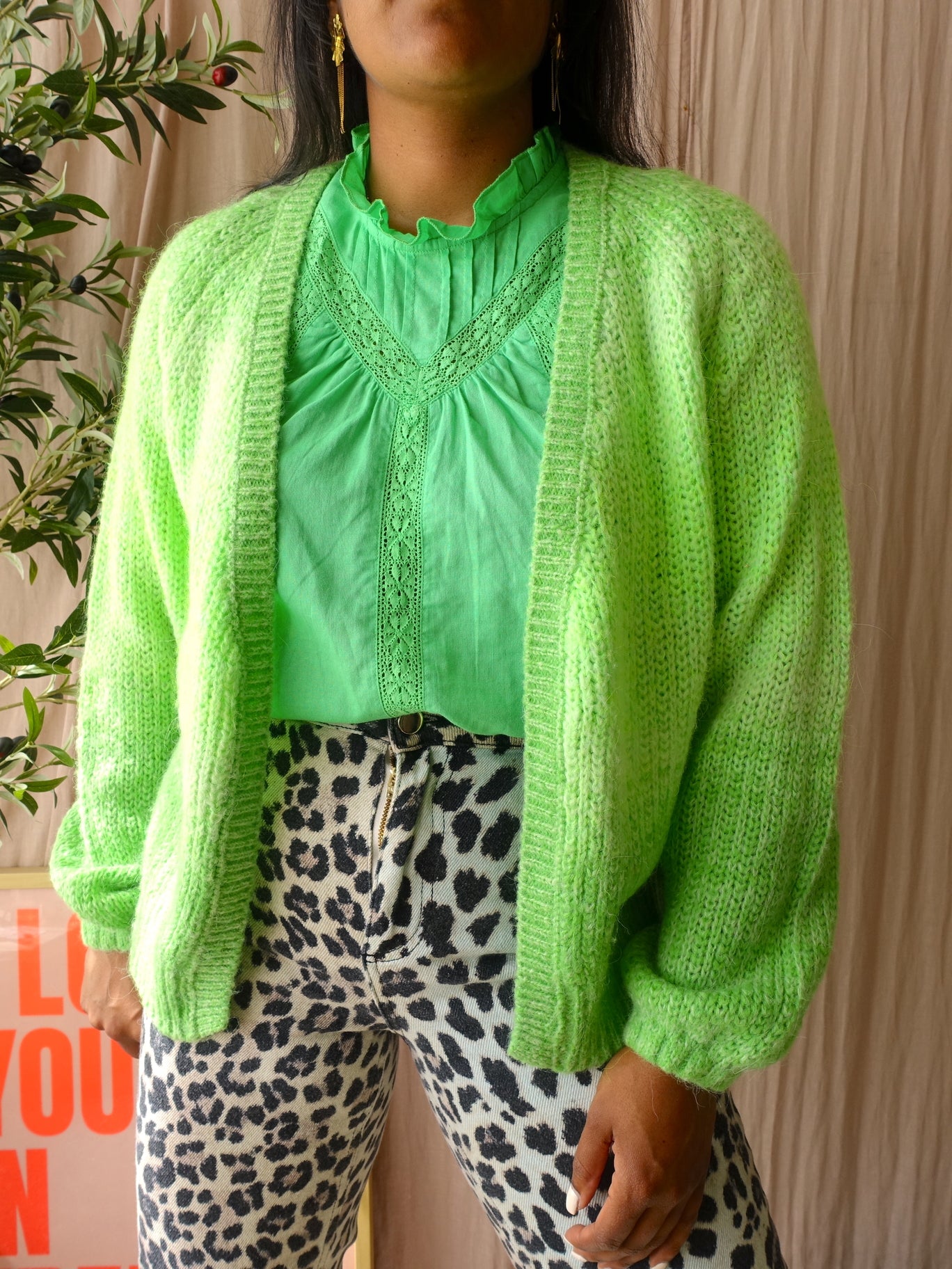 River Woods alpacamix ombre knit cardigan green flash