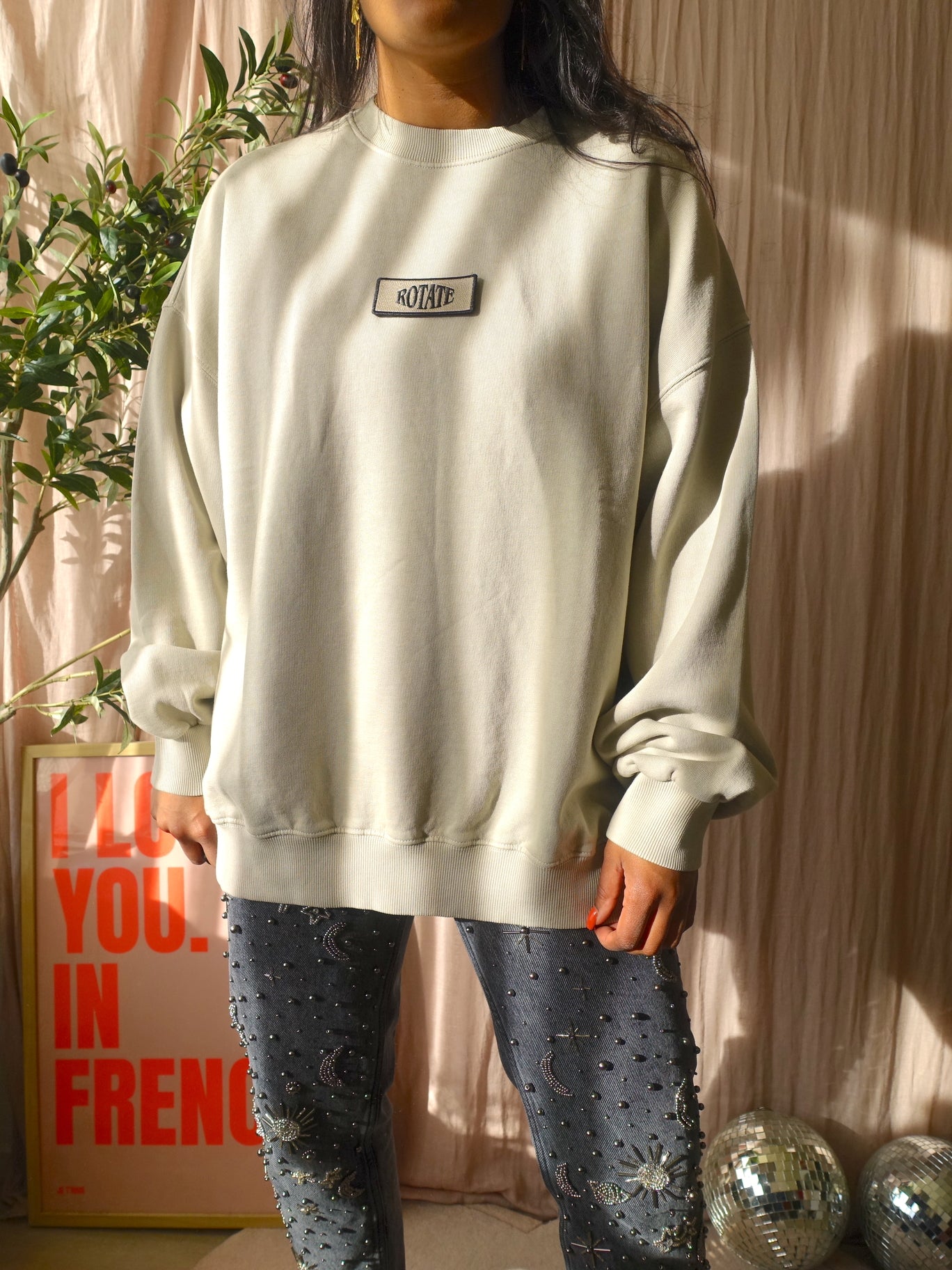ROTATE Birger Christensen oyster grey enzyme sweater backprint