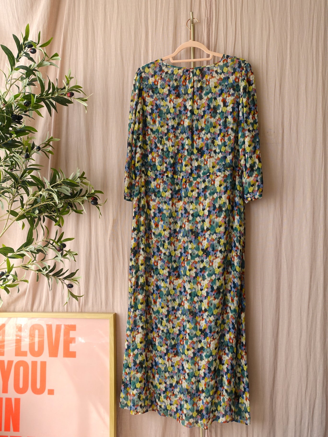 SET abstract print sheer maxi jurk