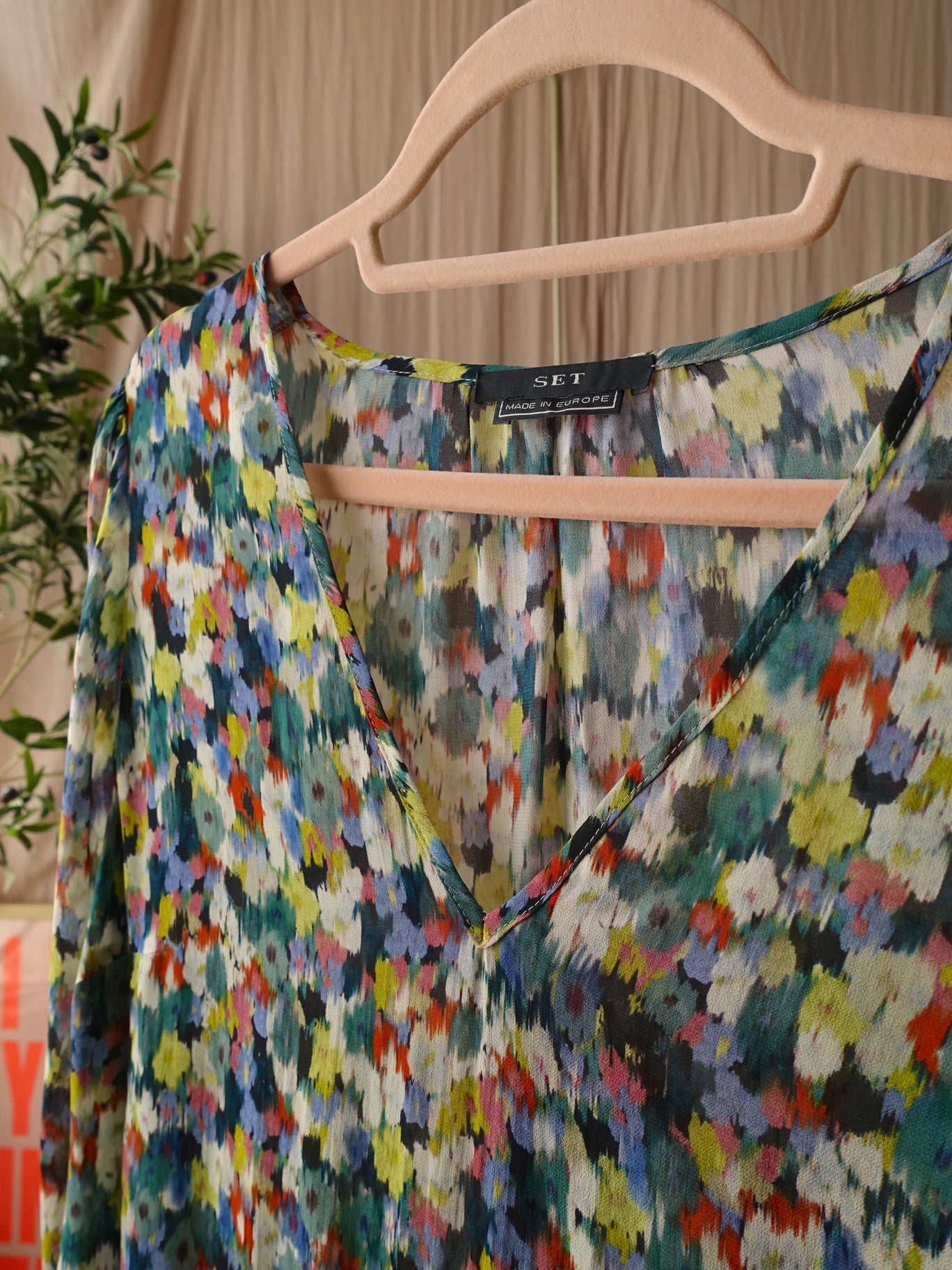SET abstract print sheer maxi jurk