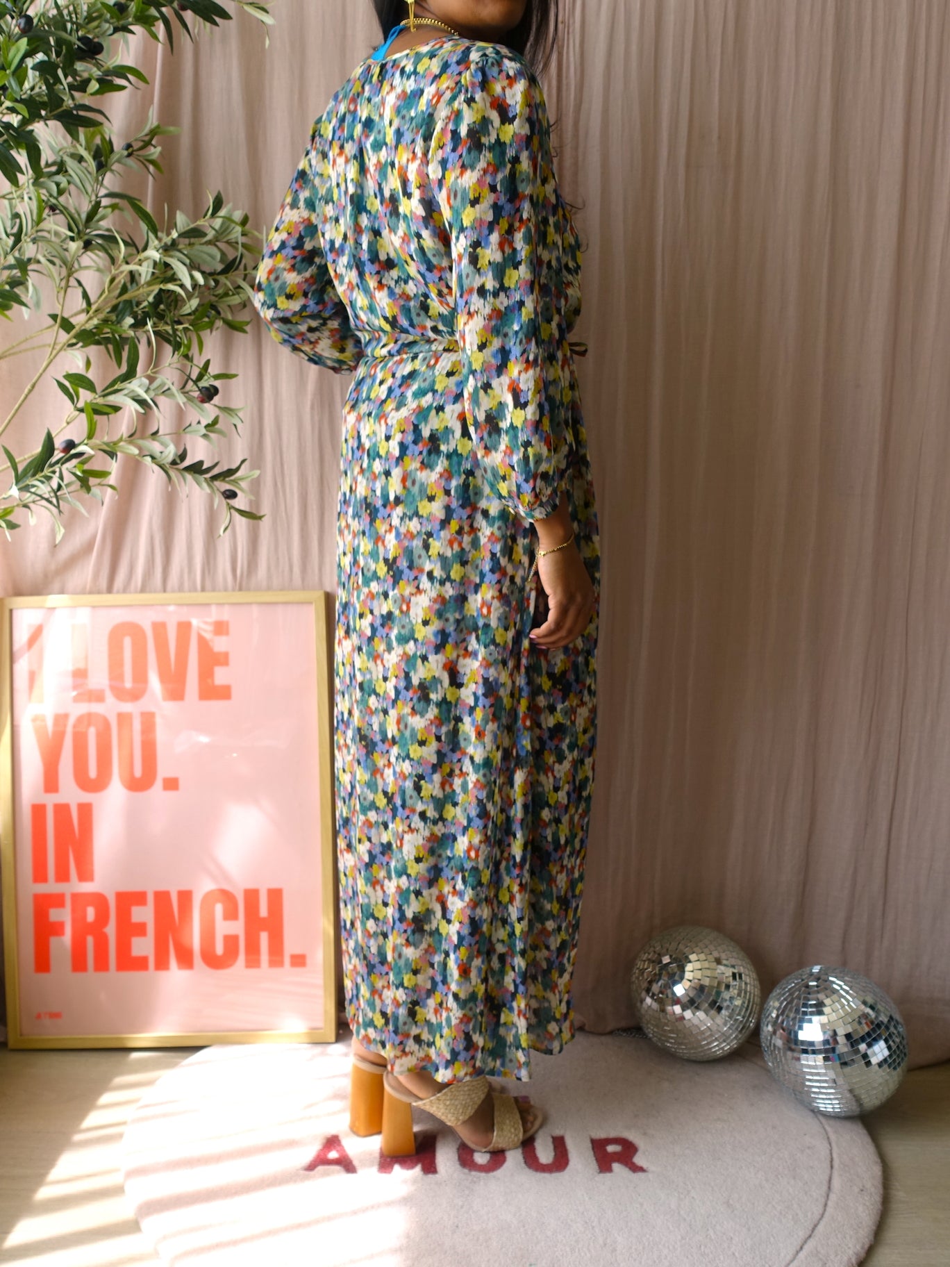 SET abstract print sheer maxi jurk