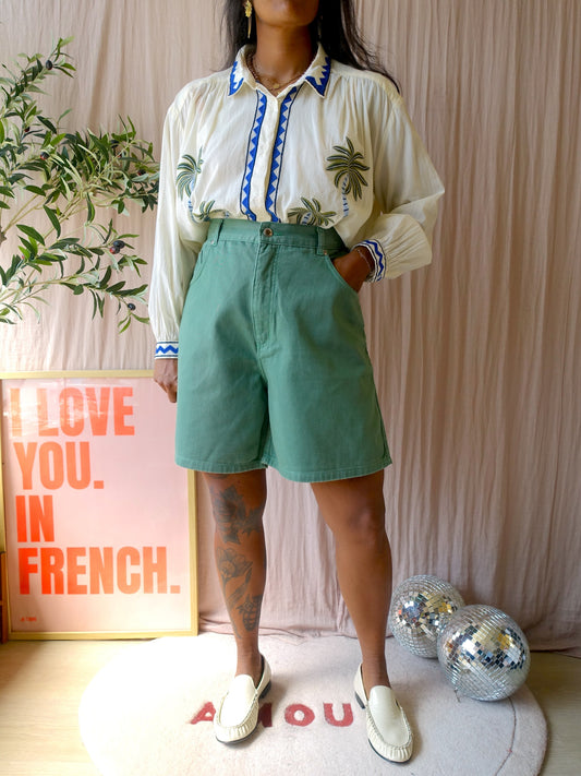 Vintage Paninari high waist bermuda jorts basil green