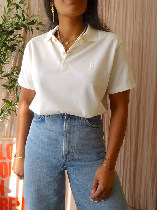 Closed uniseks embroidered cotton poloshirt ecru
