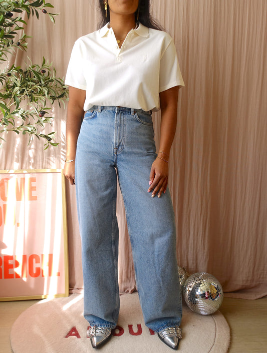 Closed uniseks embroidered cotton poloshirt ecru