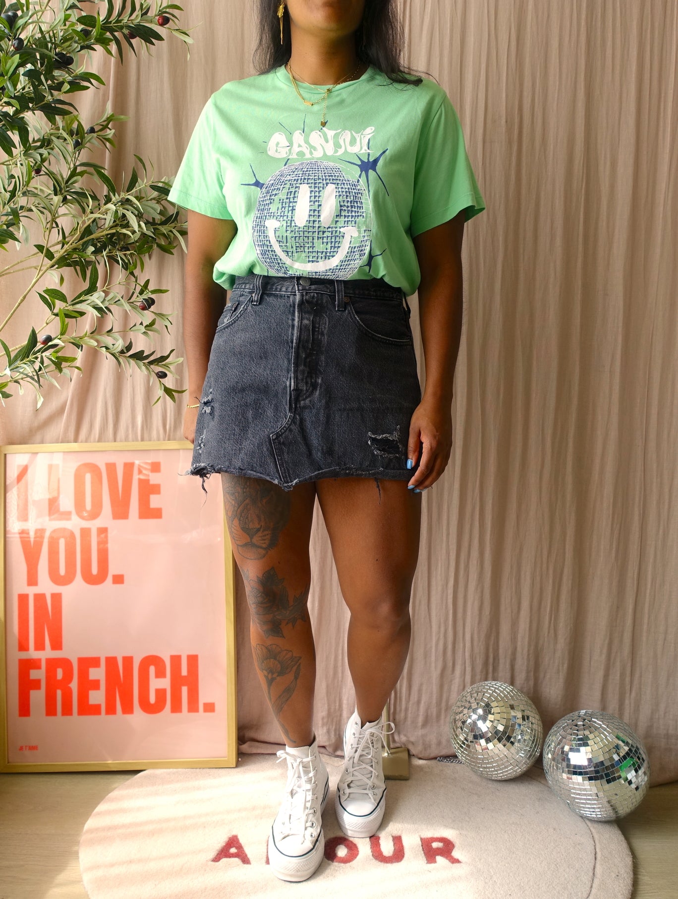 Levi's deconstructed denim skirt antraciet