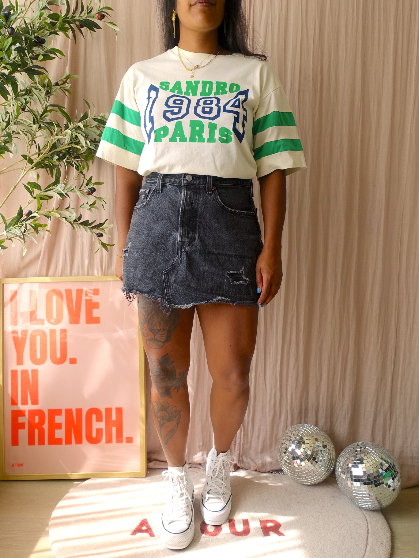Sandro varsity logo print tee ecru
