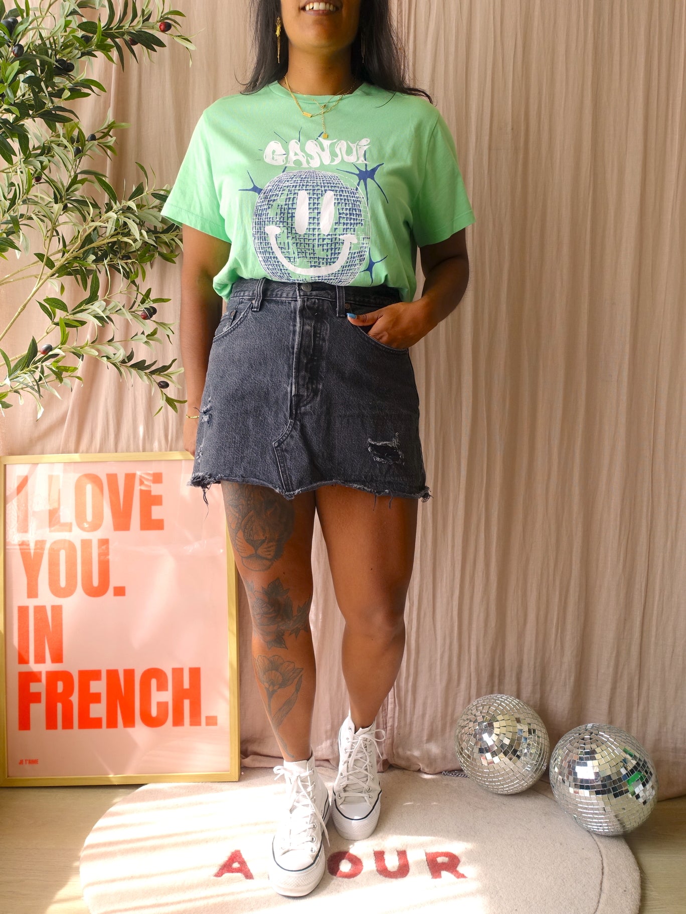 Levi's deconstructed denim skirt antraciet