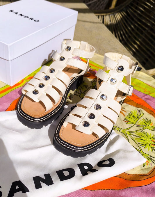 Sandro Eliane lizard effect sandalen ecru