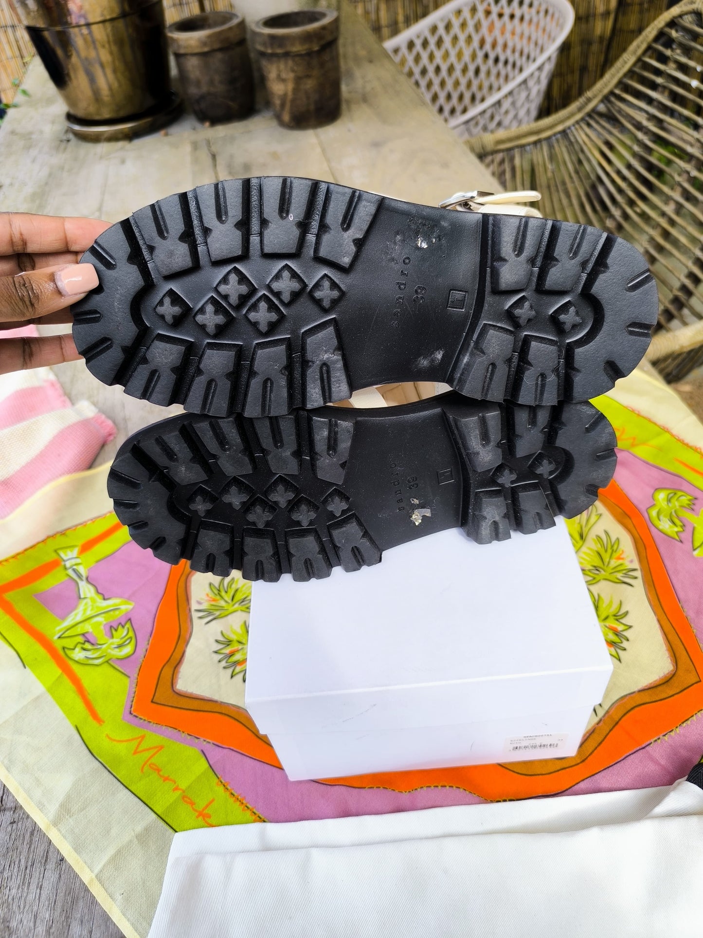 Sandro Eliane lizard effect sandalen ecru