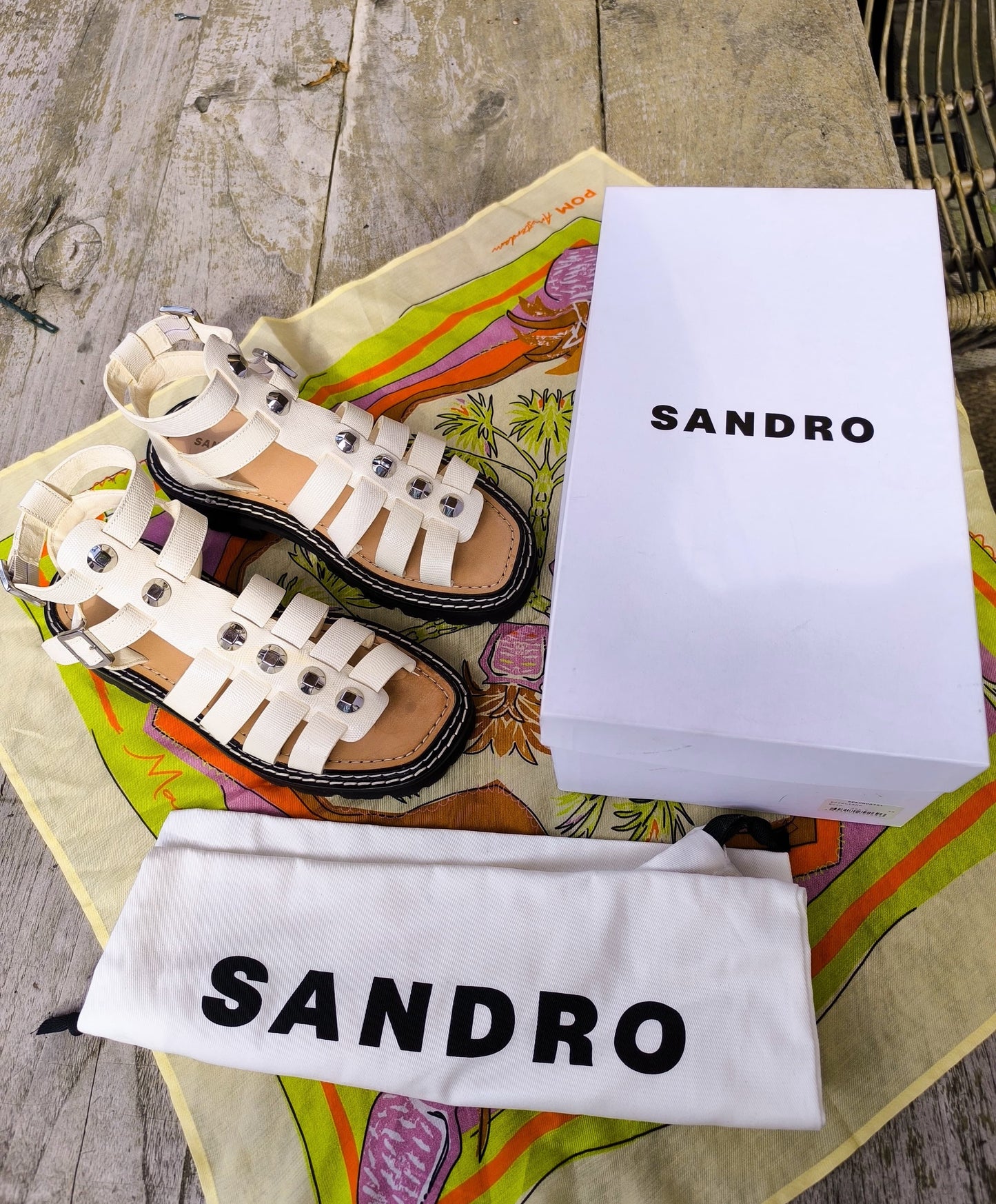 Sandro Eliane lizard effect sandalen ecru