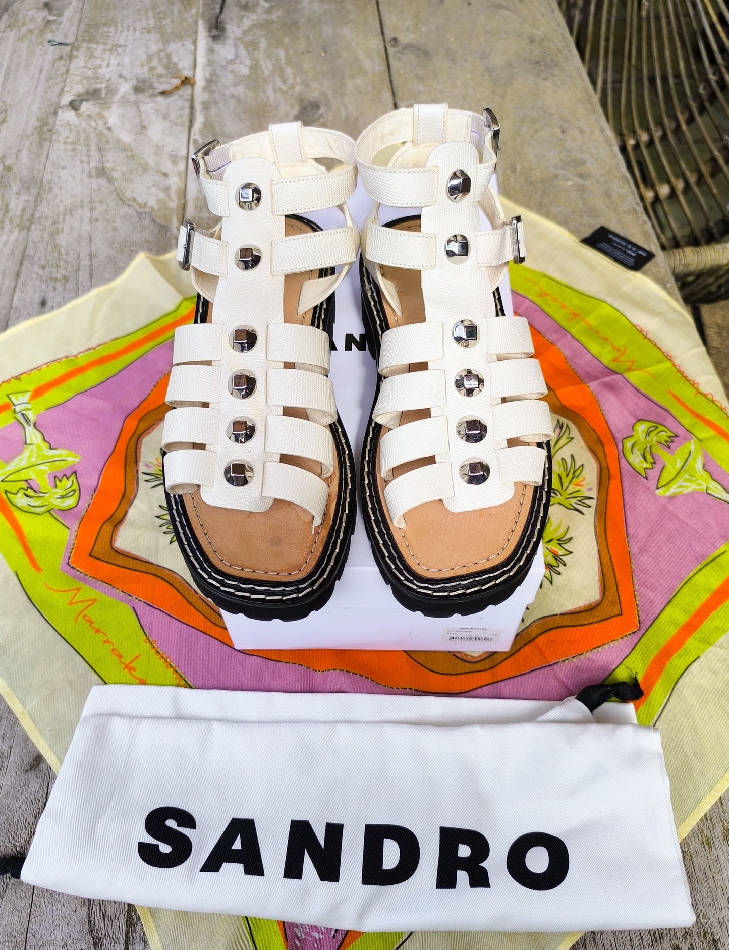 Sandro Eliane lizard effect sandalen ecru