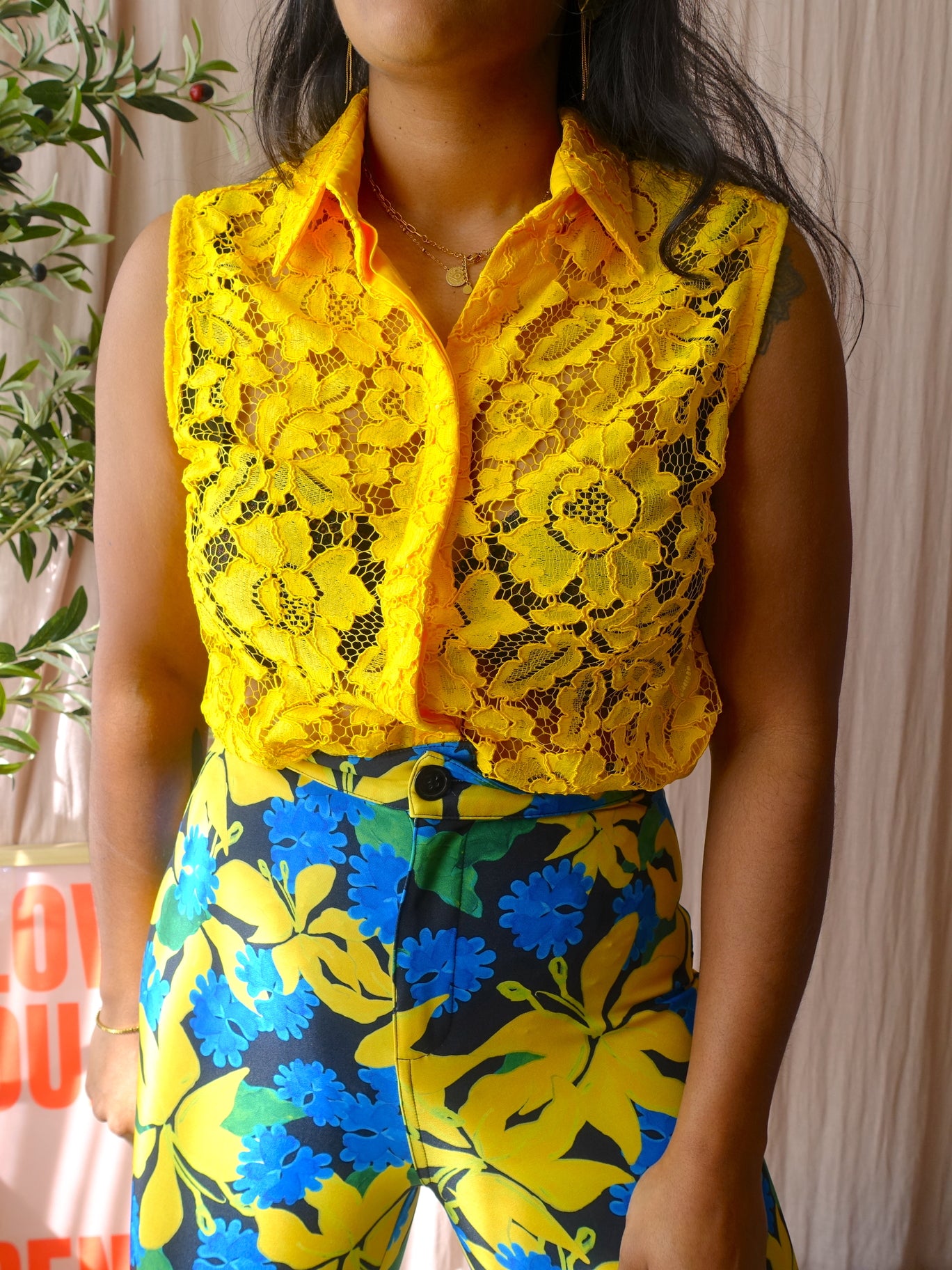 Sandro classic lace top golden yellow