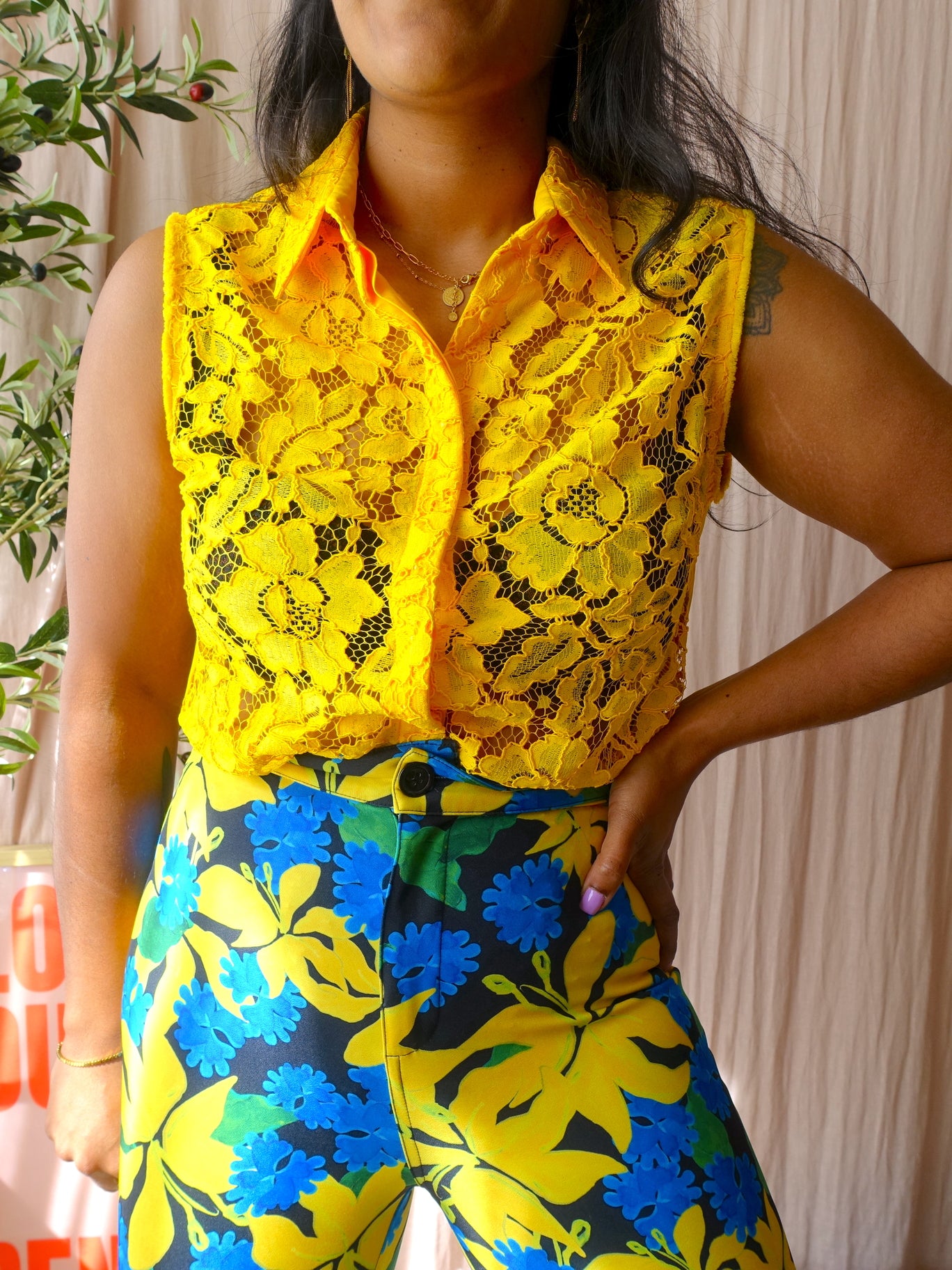 Sandro classic lace top golden yellow