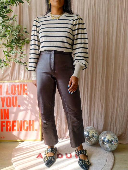 Sandro lamb leather cropped pants dark chocolate