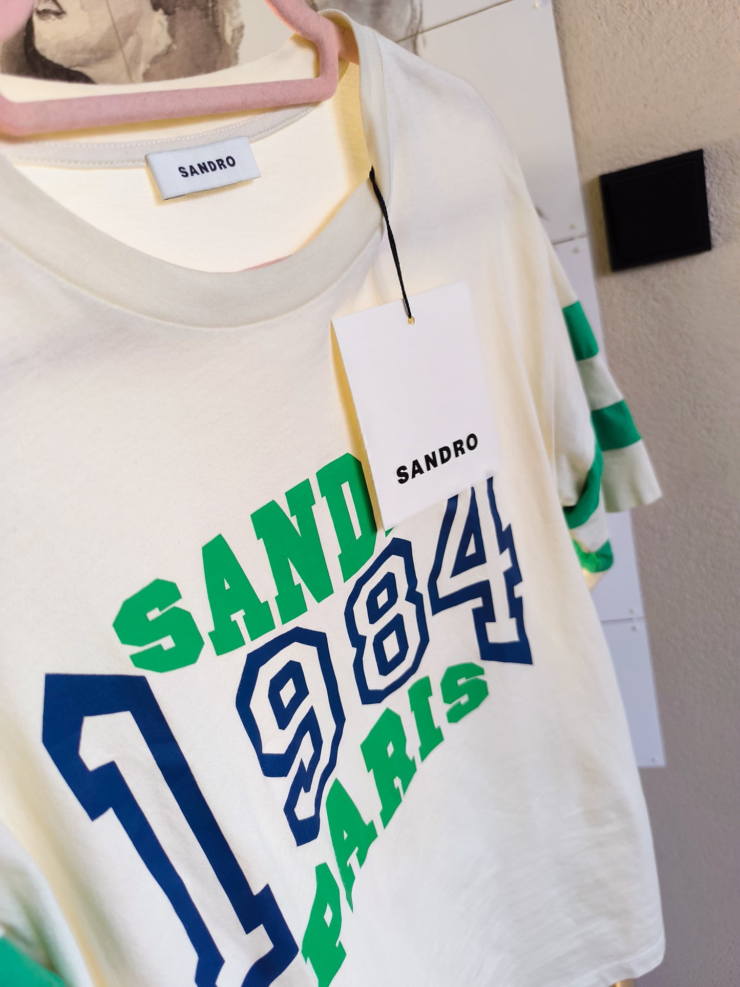 Sandro varsity logo print tee ecru