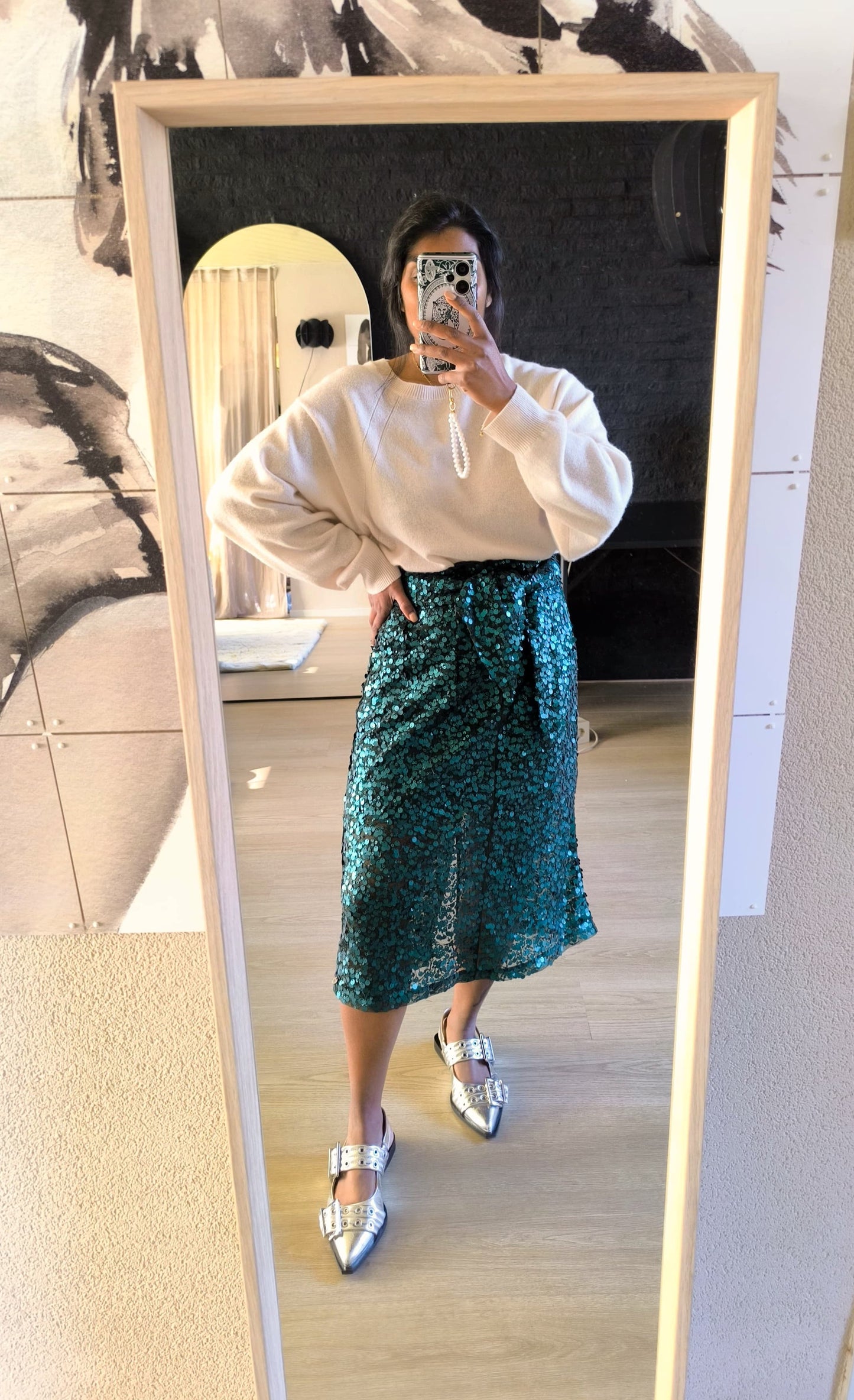 Scotch & Soda sequin midi rok deep teal