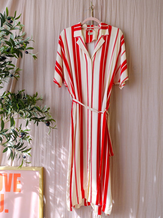 Scotch & Soda satin striped jurk ecru / scarlet