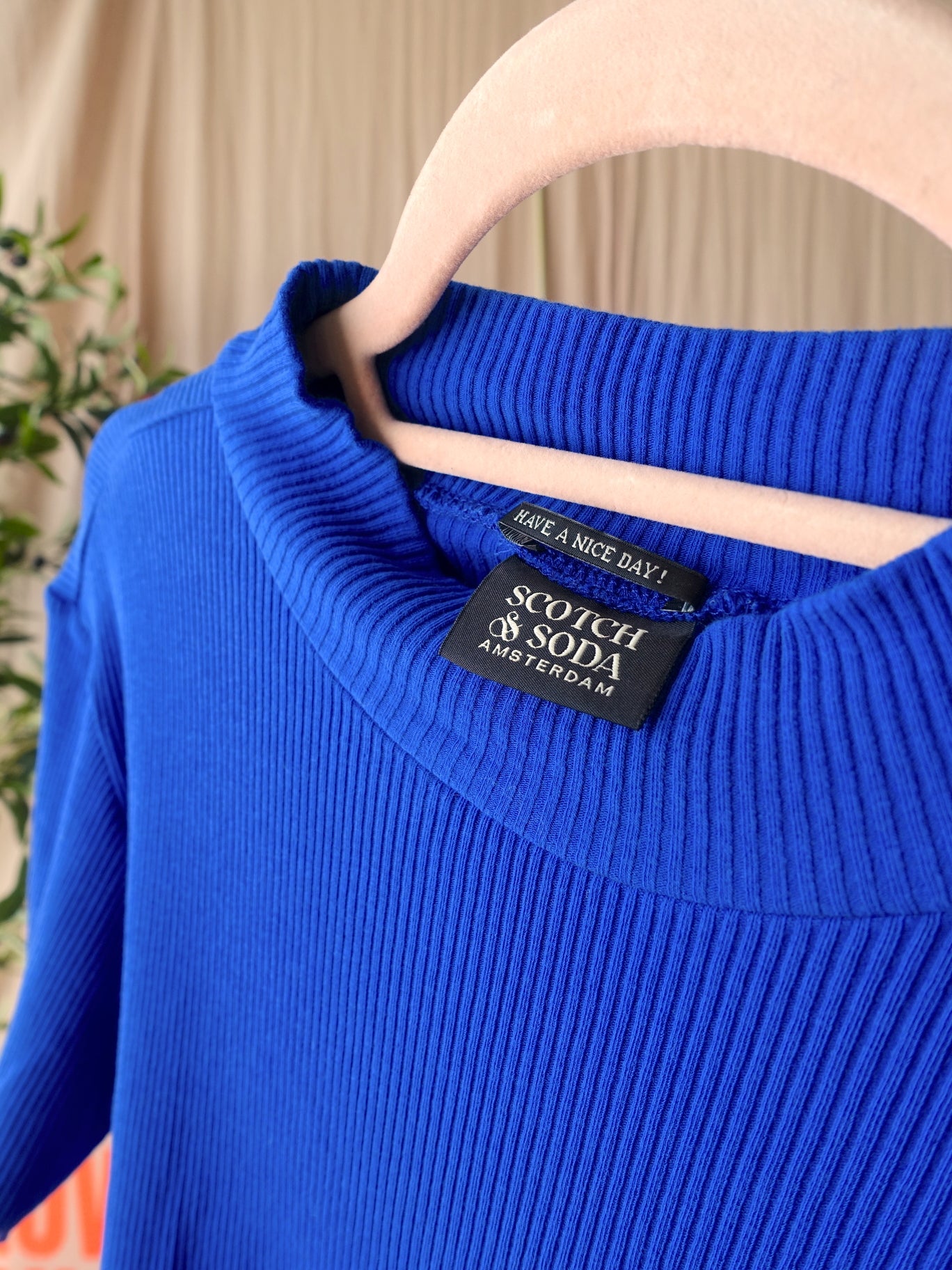 Scotch & Soda rib mock neck tee royal blue