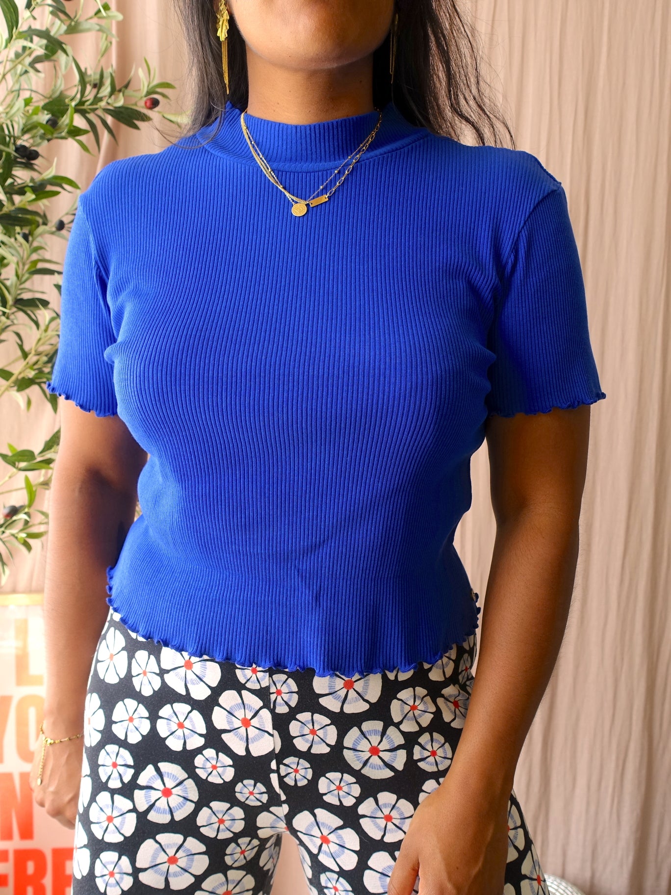 Scotch & Soda rib mock neck tee royal blue