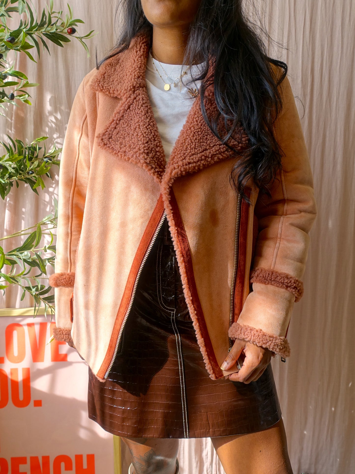 Scotch & Soda sherpa suede piloten jack copper brick