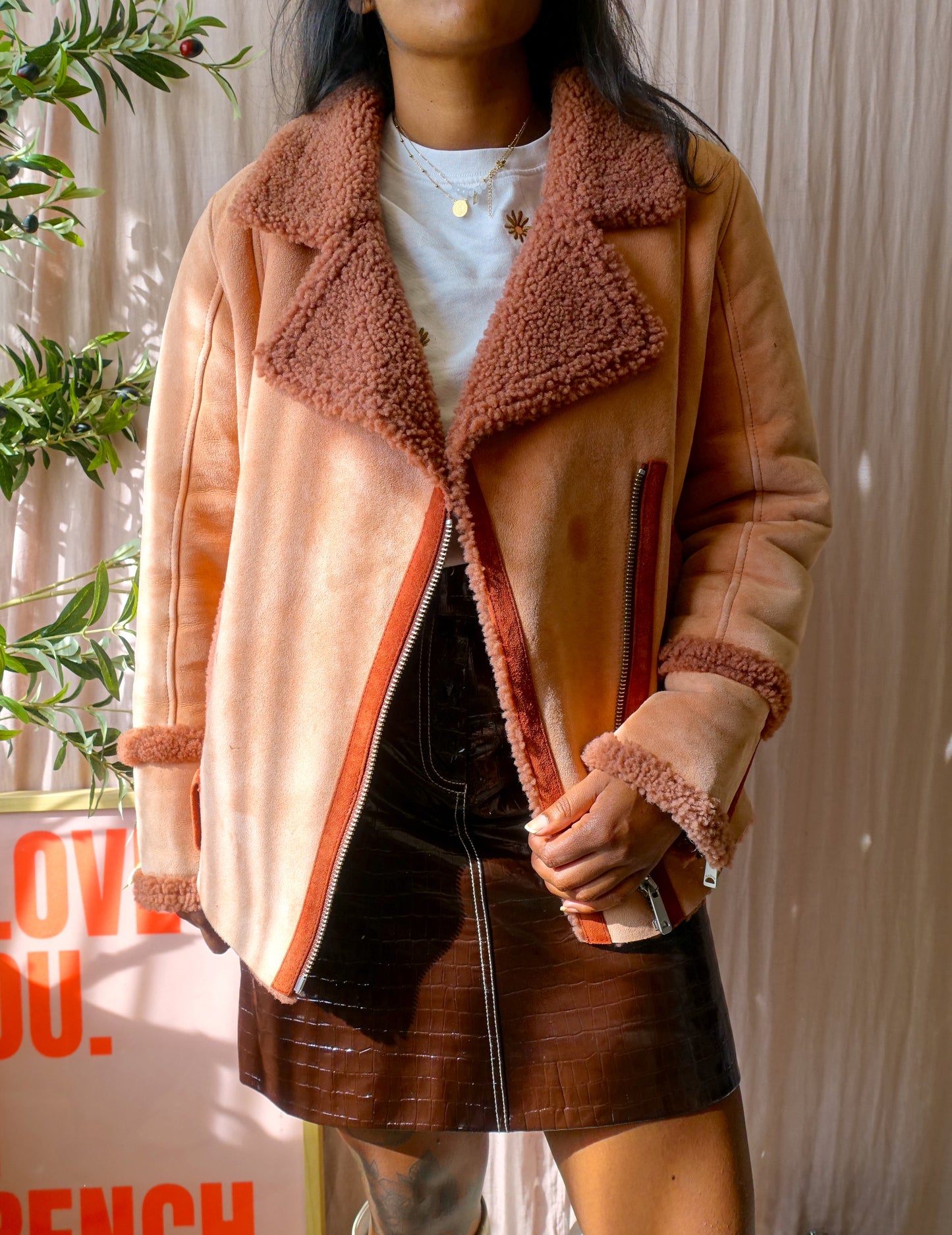 Scotch & Soda sherpa suede piloten jack copper brick