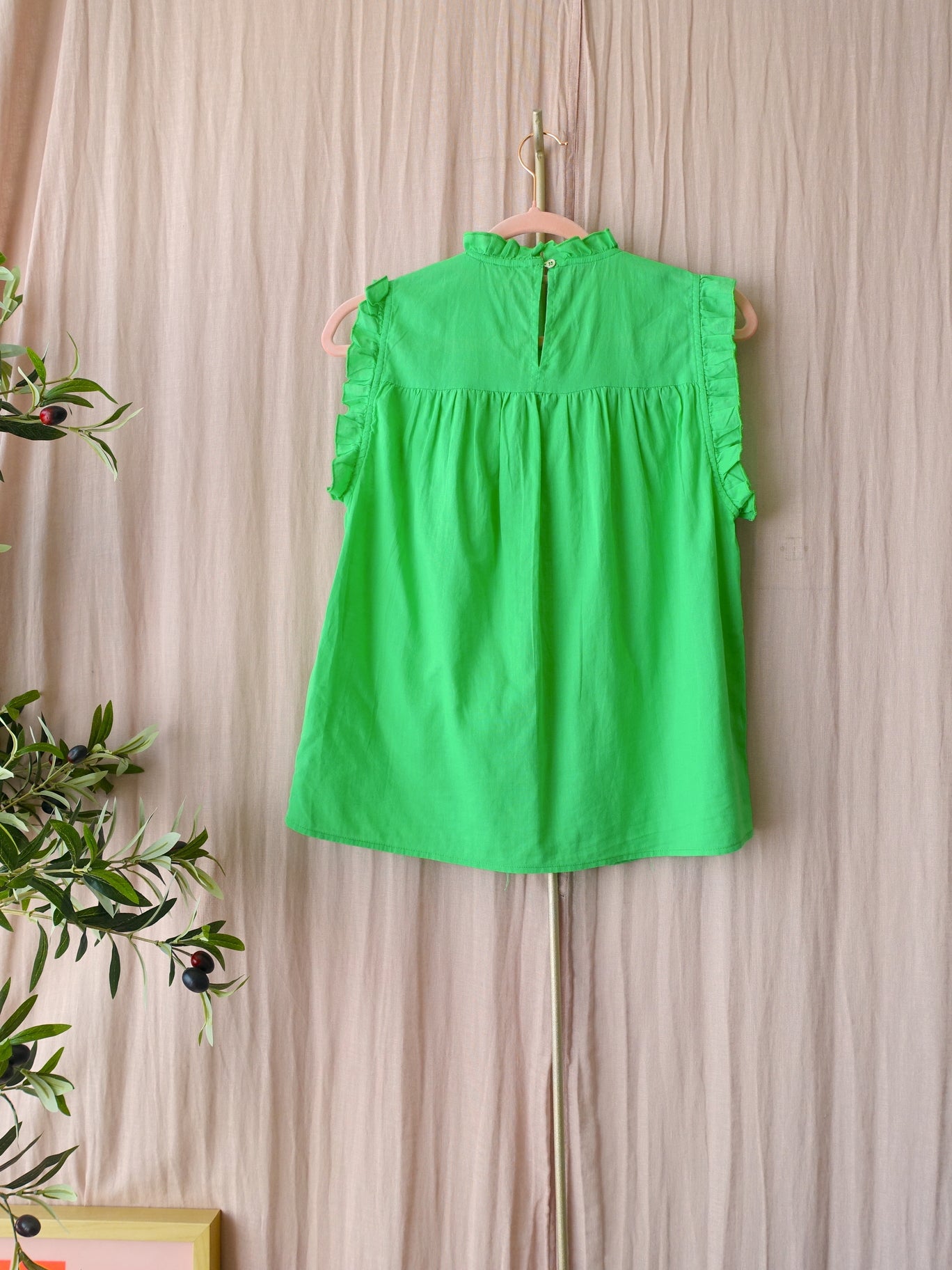 Co'Couture Lola linnenmix frill top green flash
