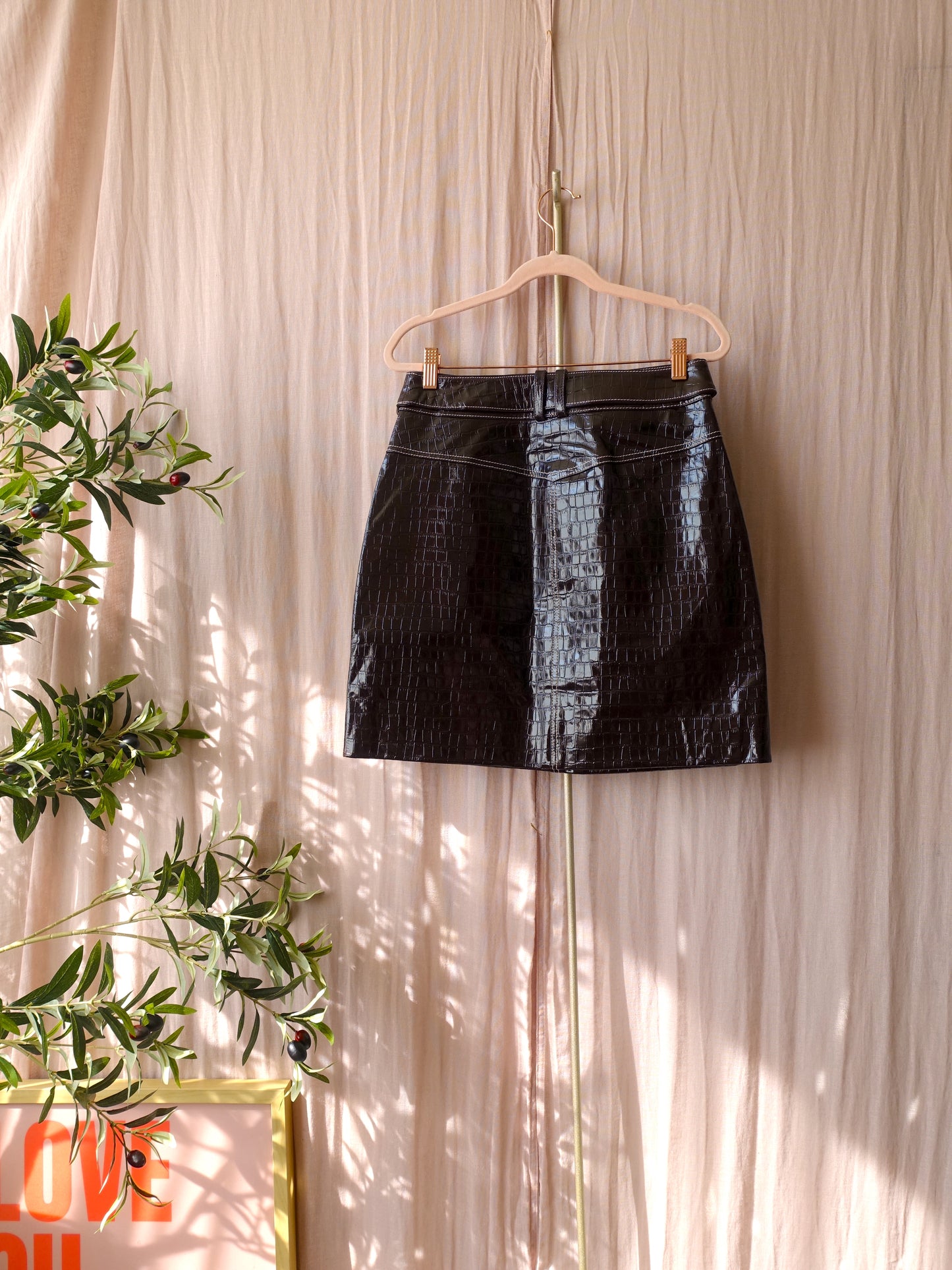 Scotch & Soda patent leather skirt croco effect dark chocolate