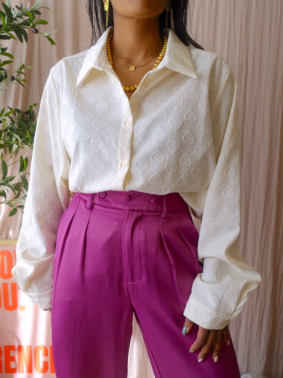 Norah embossed love print shirt ecru