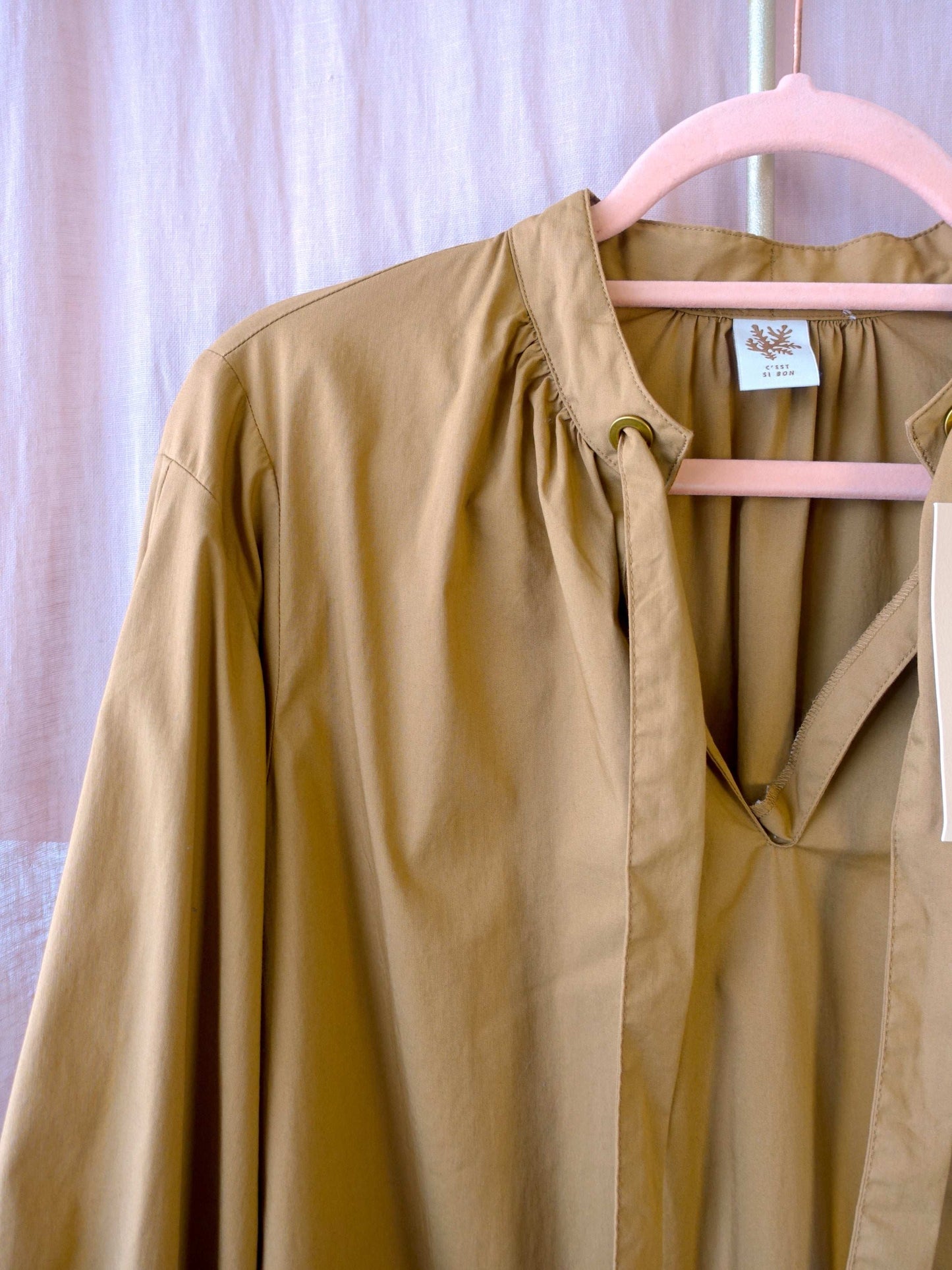 Scotch & Soda crispy cotton bowtie top camel