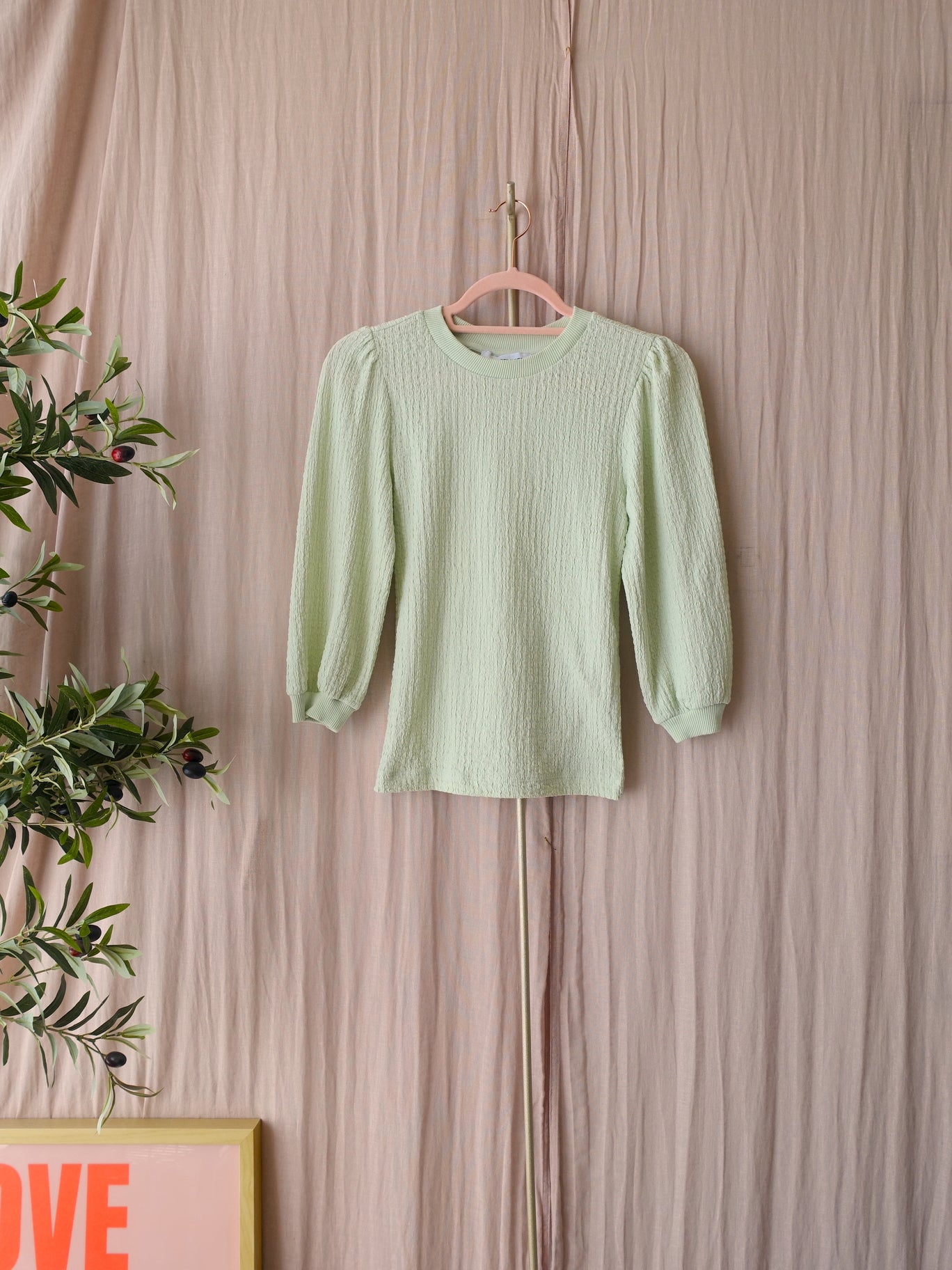 Selected Femme structured puff sleeve top pastel green