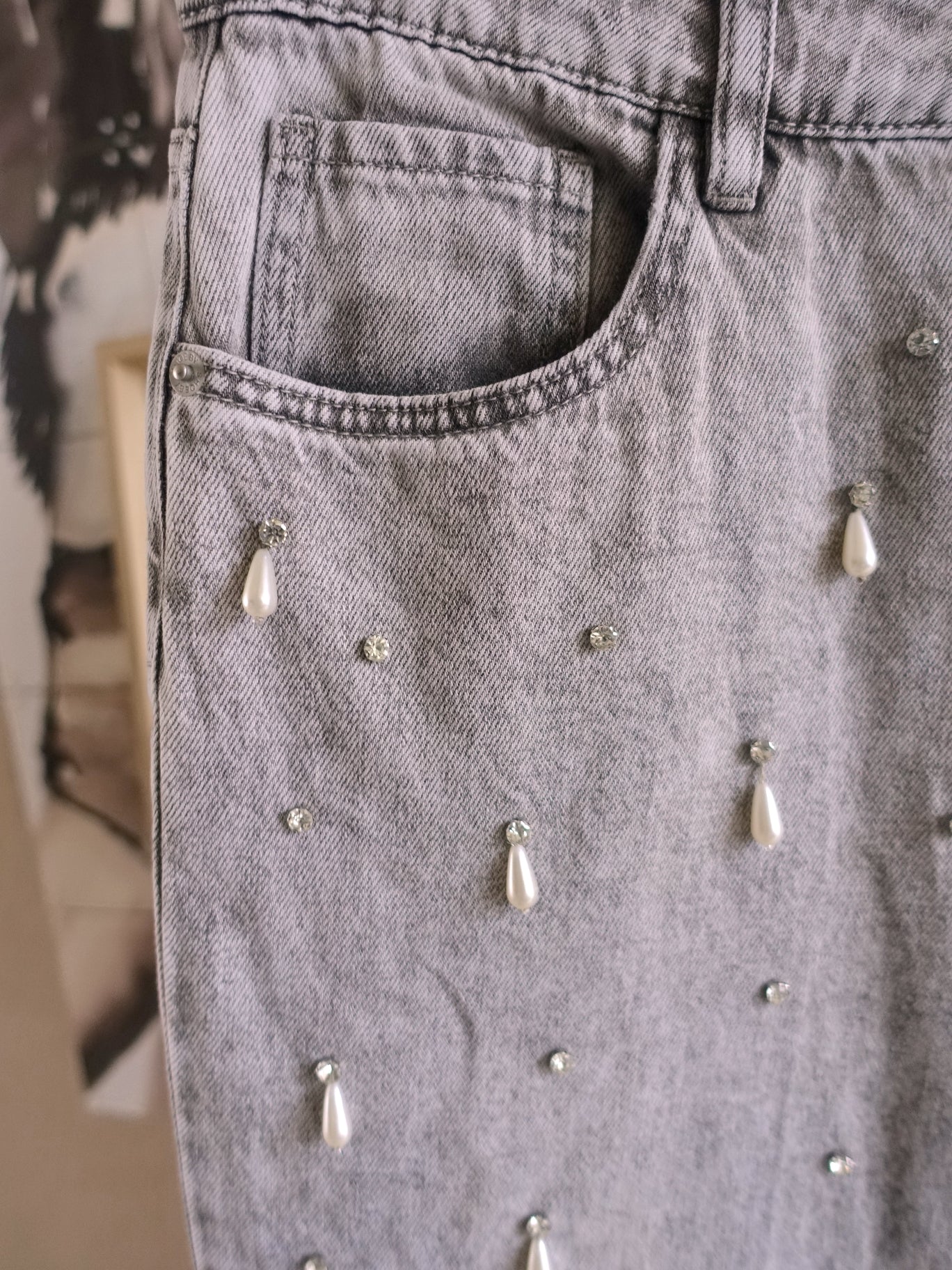 Shoeby embellished straight fit jeans silver grey
