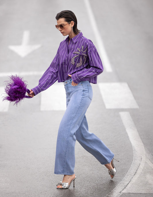 Shoeby cropped muse pinstripe shirt violet indigo