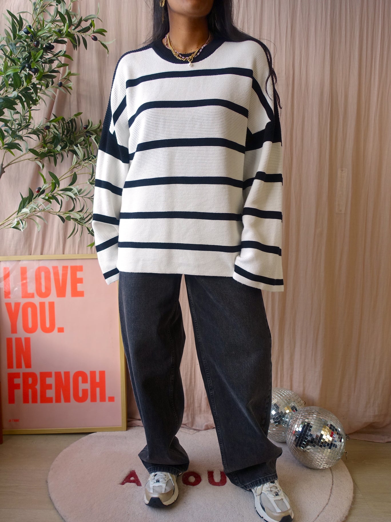 Shoeby oversized striped knit zwart / wit