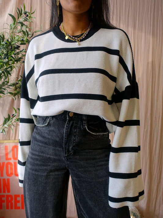 Shoeby oversized striped knit zwart / wit