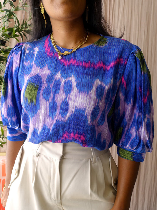 Shoeby printed pofmouwen top royal blue