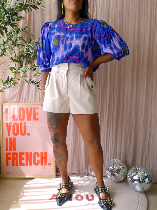 Shoeby printed pofmouwen top royal blue