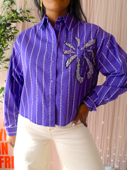 Shoeby cropped muse pinstripe shirt violet indigo